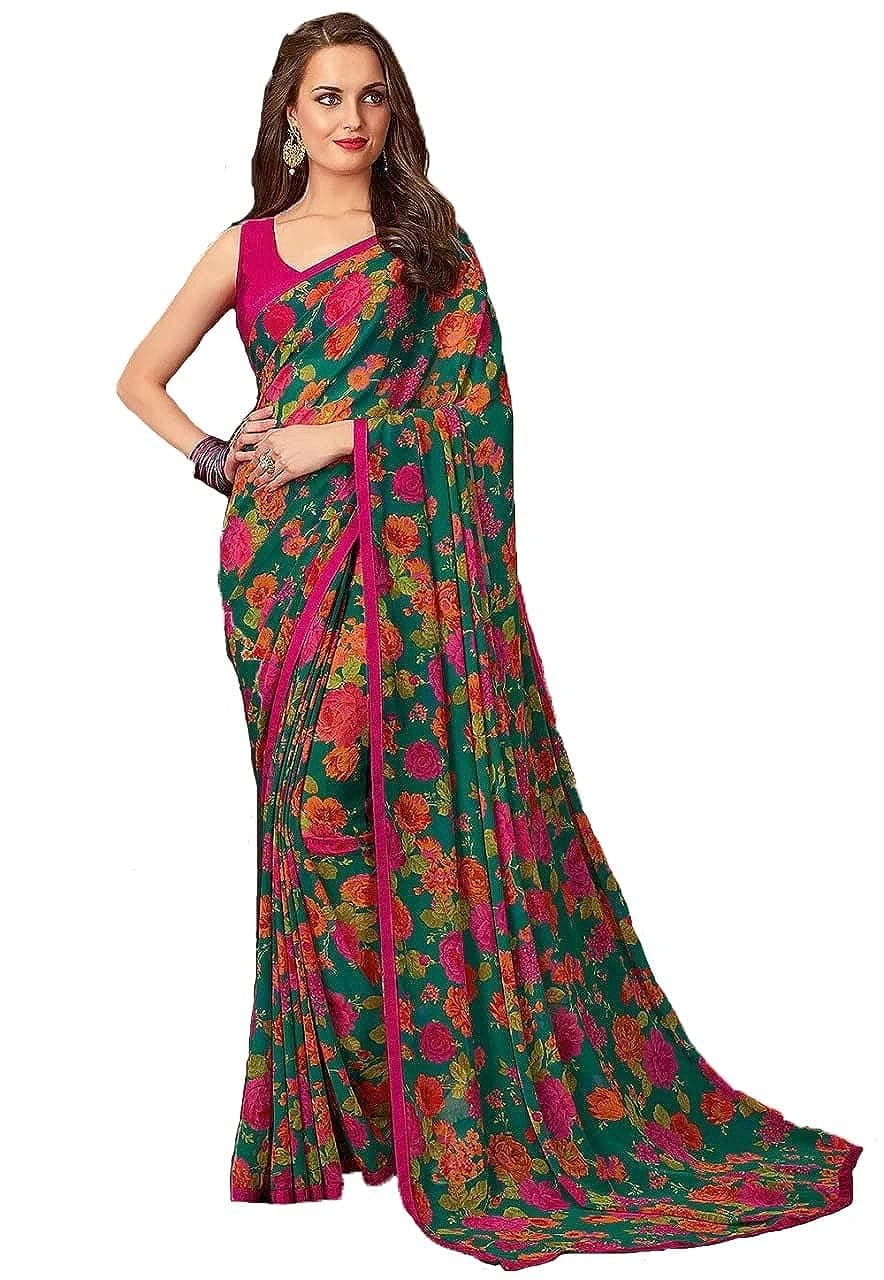 Priyashi Georgette Women Saree Blouse Material |saree for Women | Saree | New Sari | Latest Saree_AZ-PY-P3-DIGITAL GREEN