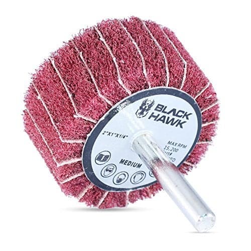 BHA Mounted Interleaf Flap Wheels for Sanding and Finishing, 2” x 1” x 1/4”, Red (Medium) - 5 Pack
