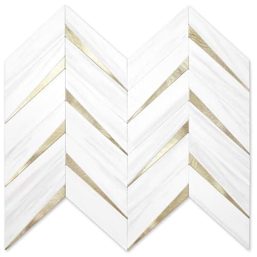 STICKGOO 10-Sheet Herringbone Tile Peel and Stick Backsplash, Dolomite White Mixed Light Gold PVC Stick on Backsplash, Self Adhesive Wall Tile for Kitchen and Bathroom