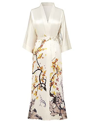 PRODESIGN Long Silky Sleepwear Gradient Watercolor Satin Nightgown Bathrobe