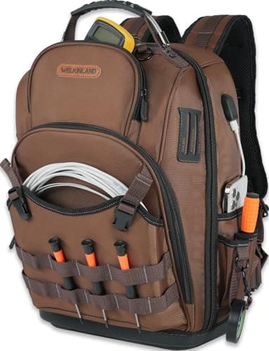 WELKINLAND70Pockets HVAC Backpack HeavyDuty Electrician Tool Backpack Hard Bottom Tool Bag Backpacks For Men Waterproof Tool Backpacks Man Construction