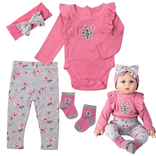 Reborn Baby Doll Clothes 2022 Inch Girl 4 Pieces Set Premium Dolls Outfit Accessories Pretend Play Gift for Kids Pink Floral Design