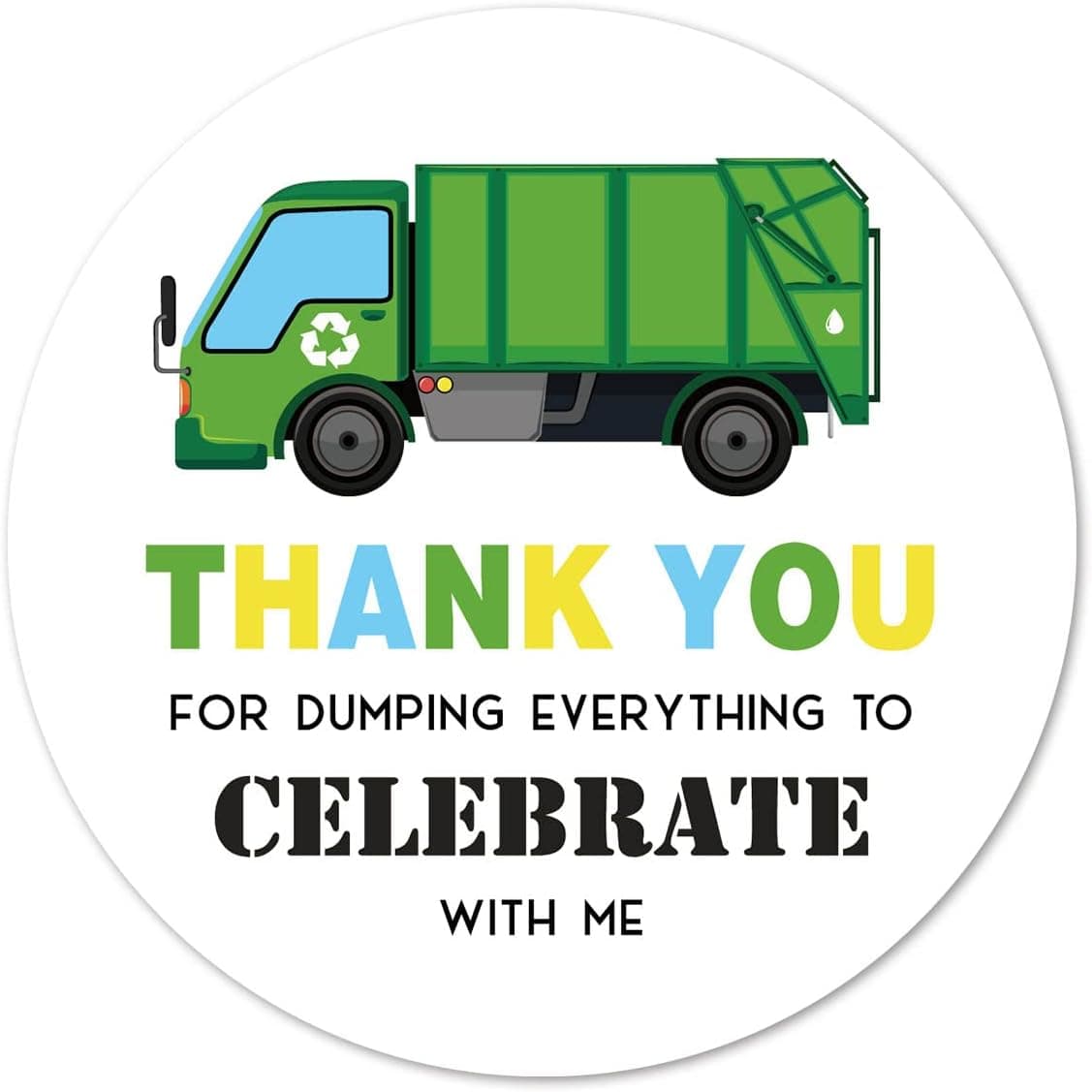 Garbage Truck Thank You Stickers 2 Inch Baby Shower Birthday Party Favor Labels 40Pack