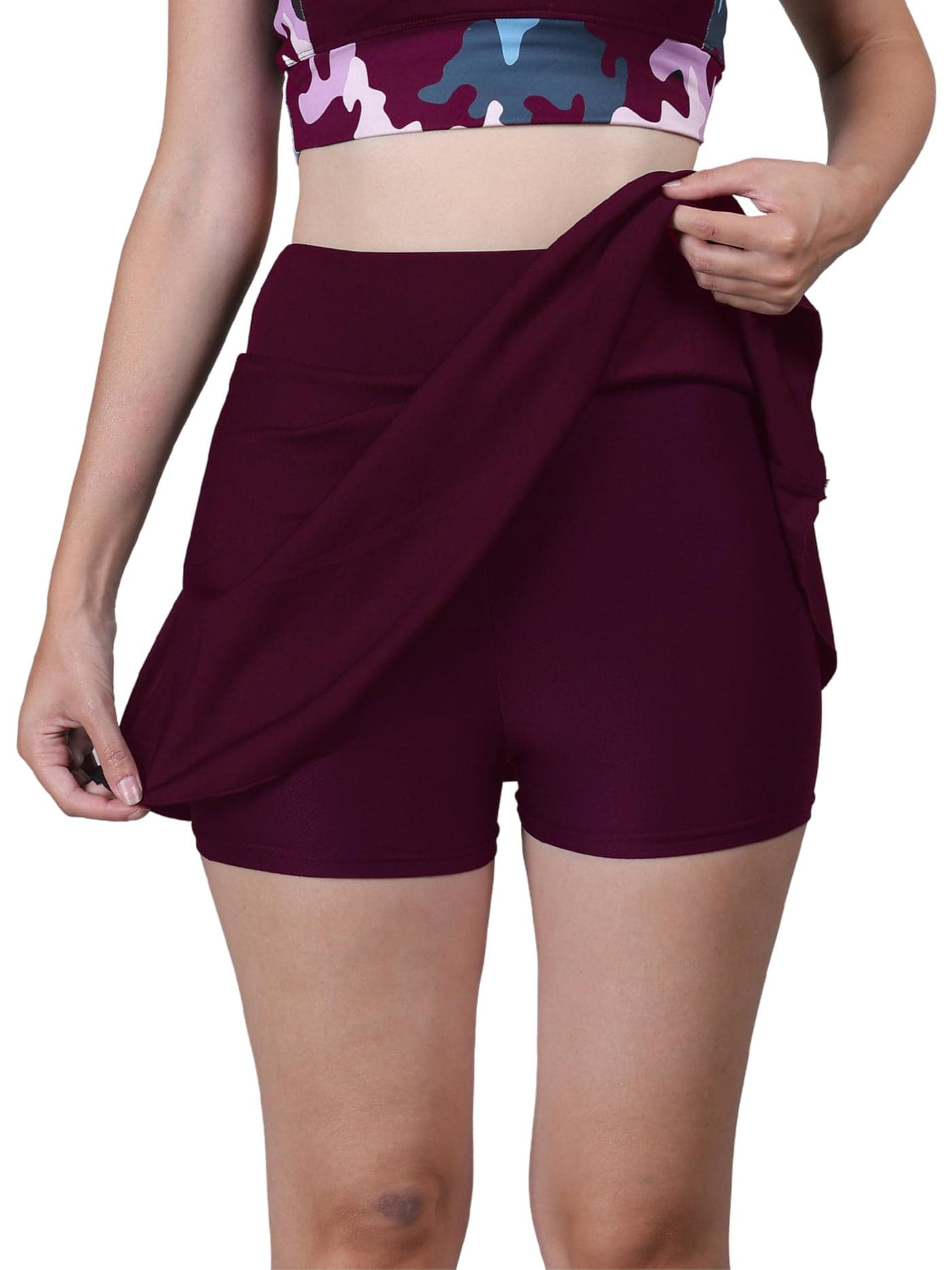 MEGASKA Women Swim Skirts Swimsuit High Waist Swimming Skorts with Shorts Bikini Bottoms Bathing Suit Bottoms_Wine_S