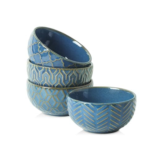 Sureasy Mini Ceramic Dipping Bowls – 4 oz, 3.5 Inch Small Bowls for Sauces & Side Dishes, Microwave & Dishwasher Safe, Set of 4, Blue
