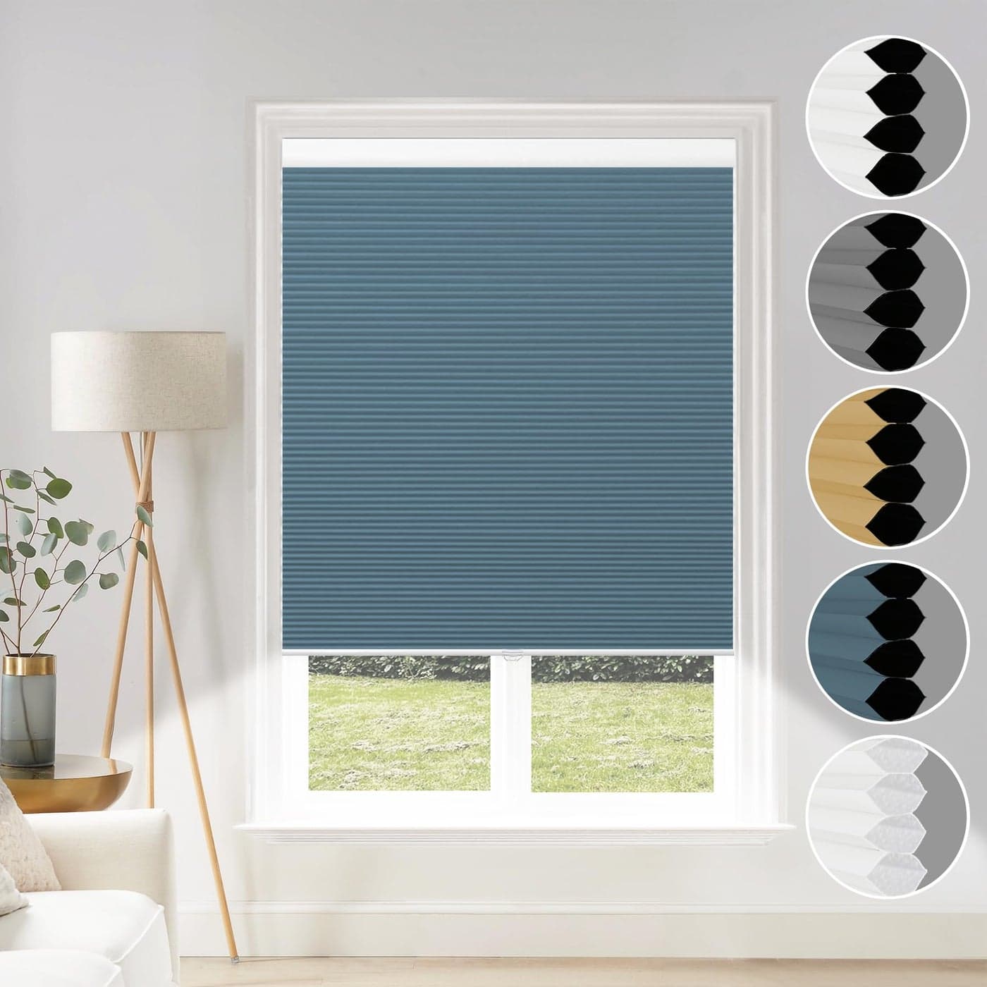 Cellular Shades Blackout Cordless Cellular Blinds Honeycomb Blinds Window Shades Room Darkening Shade Ocean BlueWhite 31W x 64H