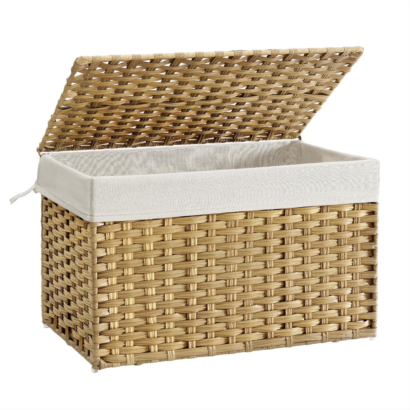 SONGMICS Storage Basket with Lid 277 Gallon 105L Storage Bin Woven Blanket Storage Basket with Handles Foldable Removable Liner Metal Frame for Bedroom Laundry Room Natural URST066N01
