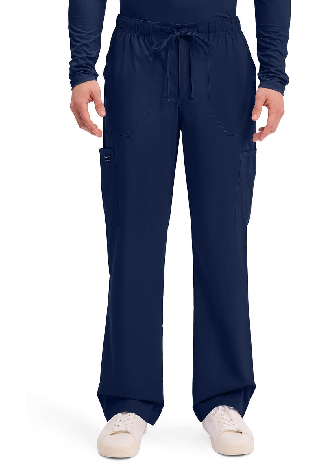 Cherokee Scrubs for Men Tapered Leg Cargo Scrub Pants with Zip Fly, 5 Pockets Elastic Waist 2-Way Stretch & Easy Care - WW190, XL Tall, Navy