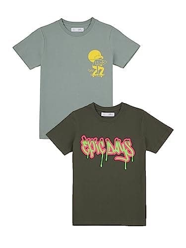 Alan Jones Clothing Boys Cotton Regular Fit T-Shirt- Pack Of 2 (8-9 Years_Olive, Light Green), Assorted