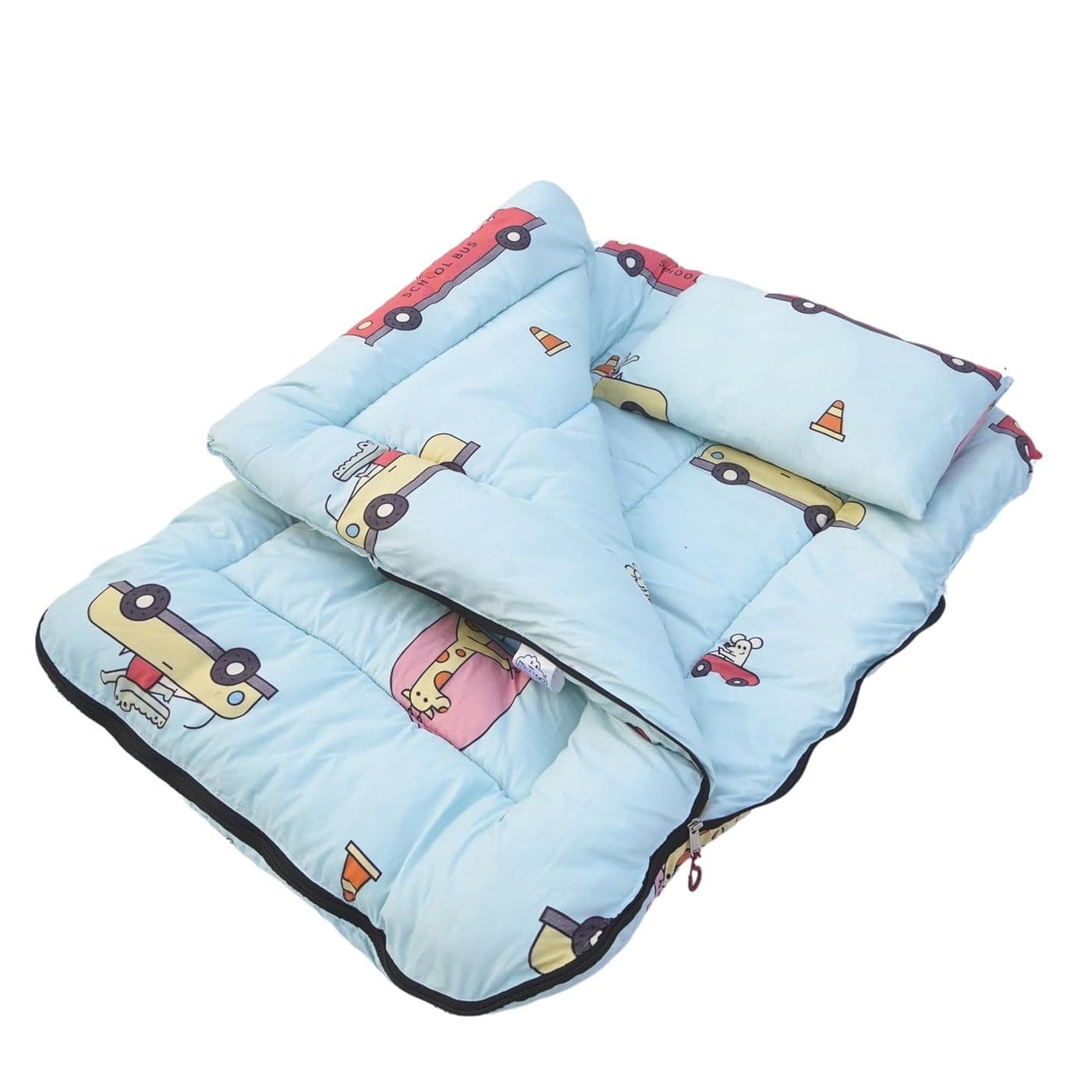 NEXTGO BABY Mattress Bed with Zipper Comforter Cotton Fabric Filling Microfibre Water Resistant 0 to 18 Month Toddlers Usable Pastel Blue Multi Colour Size 22X 32 Inches