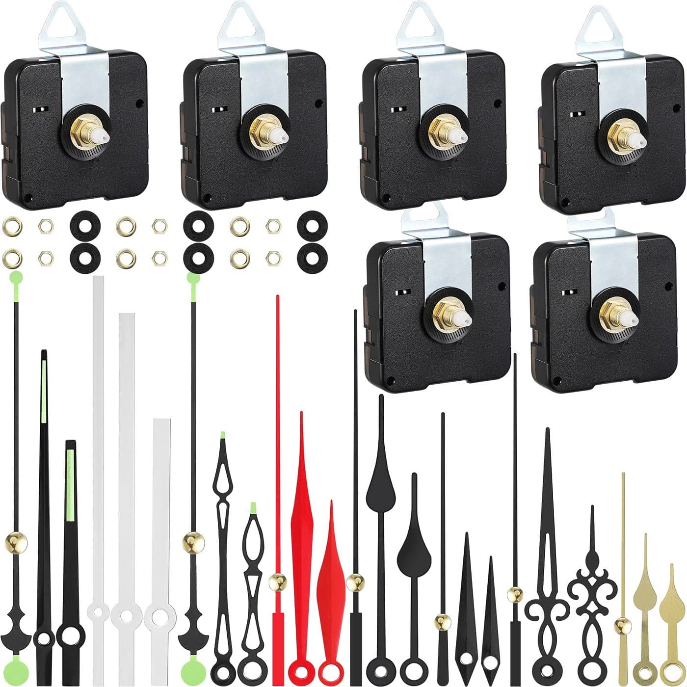 6 Pieces High Torque Clock Movements Long Shaft Clock Movement Mechanism with 8 Different Pairs of Repair Parts for Design Replacement Repairing Accessories