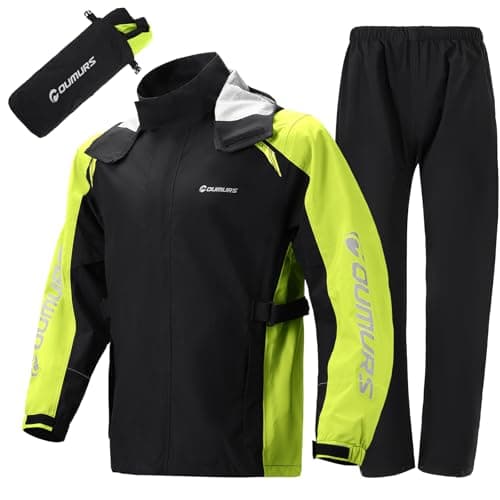 Oumurs Motorcycle Rain Suit For Men & Women Waterproof Motorcycle Rain Gear Fishing Riding Golf Working Bike Hunting Camping Rain Coat, Lightweight Nylon Reflective Rain Jacket Rain Pants