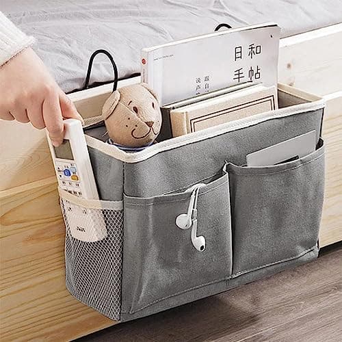 Finalize Linen Bedroom Accessories Hanging Bedside Caddy, Bedroom Organiser Dorm Bed Hanging Basket Hostel Essentials, Bed Side Clothing Storage Organiser Multi Cloth (BEDSIDE BAG)
