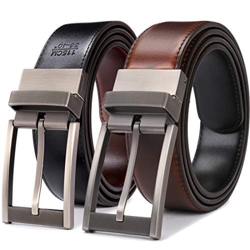 Belts for Men Reversible Leather 1.25” Waist Strap Fashion Dress Buckle Beltox (Sub-brushed Rotated Buckle with Burnt Umber/Black Belt, 36-38)