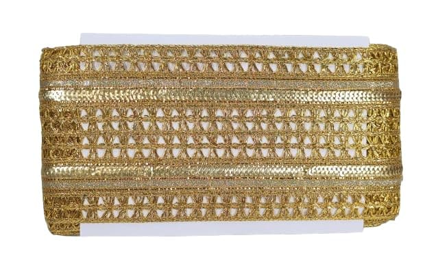 Kurlz 5 inch Exclusive Antik Golden Crochet Border for Saree Lehengas Dupatta Curtains DIY Bags Belts Size 9 Yards