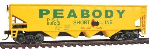 Walthers Trainline Offset Quad HopperReady to RunPeabody Short Line 6802 9311658 HO Scale Model Railroad Freight Model