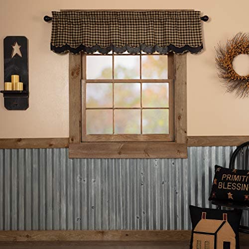 VHC Brands, Black Check, Cotton, 16x60, Scalloped Layered Valance, Black