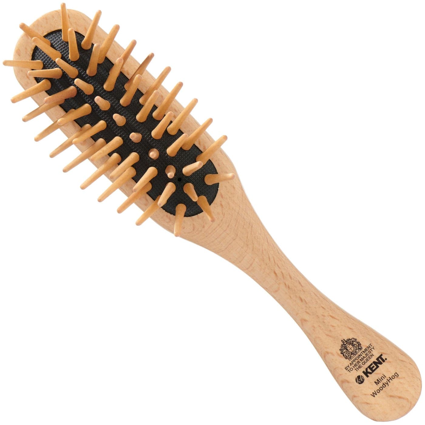 Kent KB MiniWoodyhog Travel Size Detangling Brush Beechwood Firm Rounded Wooden BristlesNatural Cushion Detangler Wooden Hair Brush for Women Men and Kids Everyday CareMade in England