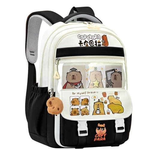 FunBlast School Bags for Girls, Kids - Capybara Print Girls Bags for School, Travel, Picnic, Camping, Large Capacity School Backpack for Kids 5-12 Years Old (44 X 31 X 16 Cm) (Black)