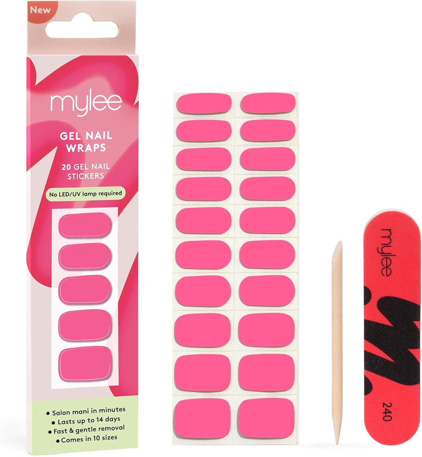 Mylee Gel Nail Wraps Dragonfruit 10 PreCured Gel Stickers for Instant Mani No Lamp Needed ChipResistant Glossy Finish Lasts Up to 14 Days Easy to Apply Vegan CrueltyFree