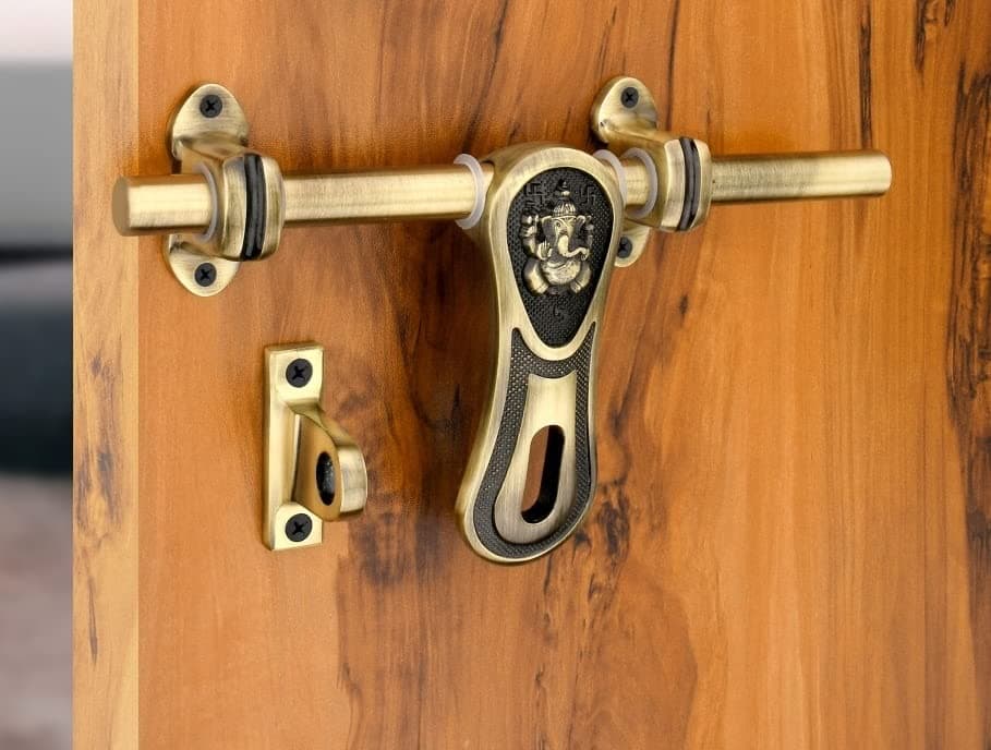 Shiv Sarika India 12" Zinc Aldrop | Fancy Aldrop For Door Fitting Kit, Door Accessories |Antique Glossy | Only For Double Door | Vinayak - Knob