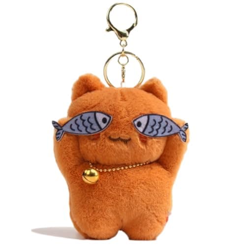 BONTOUJOUR Super Funny Cute Happy Fish Taiyaki Kitty Key Chain Catching Fish Cat Lucky Keychain Happy Cat Good Luck Bag Charm Pendant