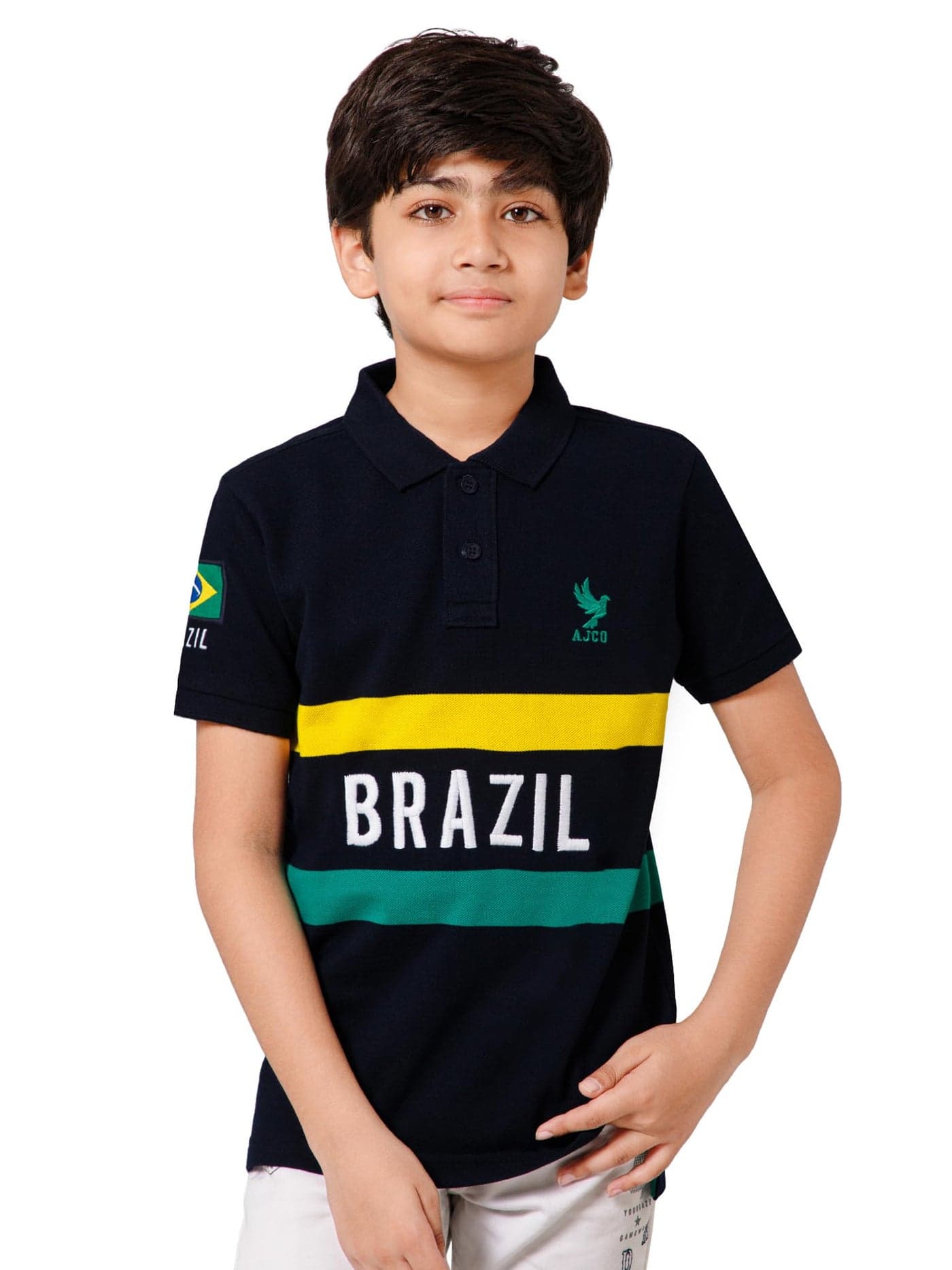 Alan Jones Clothing Boys Regular Fit Colorblocked Cotton Polo T-Shirt | Short Sleeves | Ribbed Hems | Ages 6–16 Years (Navy_9-10 Years)