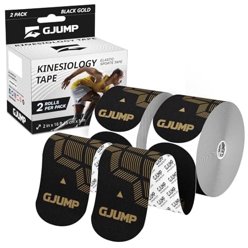 GJUMP Kinesiology Tape, 40 Count Precut Strips 2 Rolls, Original Cotton Elastic Athletic Tape for Muscle Strain Relief & Joint Support, Waterproof & Breathable Sports Tape