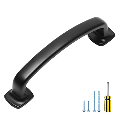Ravinte Arch Cabinet Pulls Solid 10 Pack 3-3/4 Inch Matte Black Kitchen Cabinet Handles Flat Square Foot Curved Drawer Pulls Hardware for Kitchen Cabinet