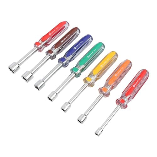GreatNeck ND71 7-Piece Metric Nut Driver Set, Chrome Vanadium Steel Nut Drivers, Rust-Resistant Finish Nut Drivers Set, Acetate Nut Driver Handle, Color-Coded for Quick Identification