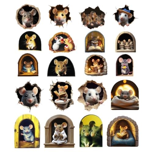 beinkmake Mouse Hole 3D Wall Stickers Sets Realistic Mice Wall Decal Fun Adorable Cartoon Art Wall Clings Hole Covering for Classroom Home Living Room Nursery Bedroom Bookcase