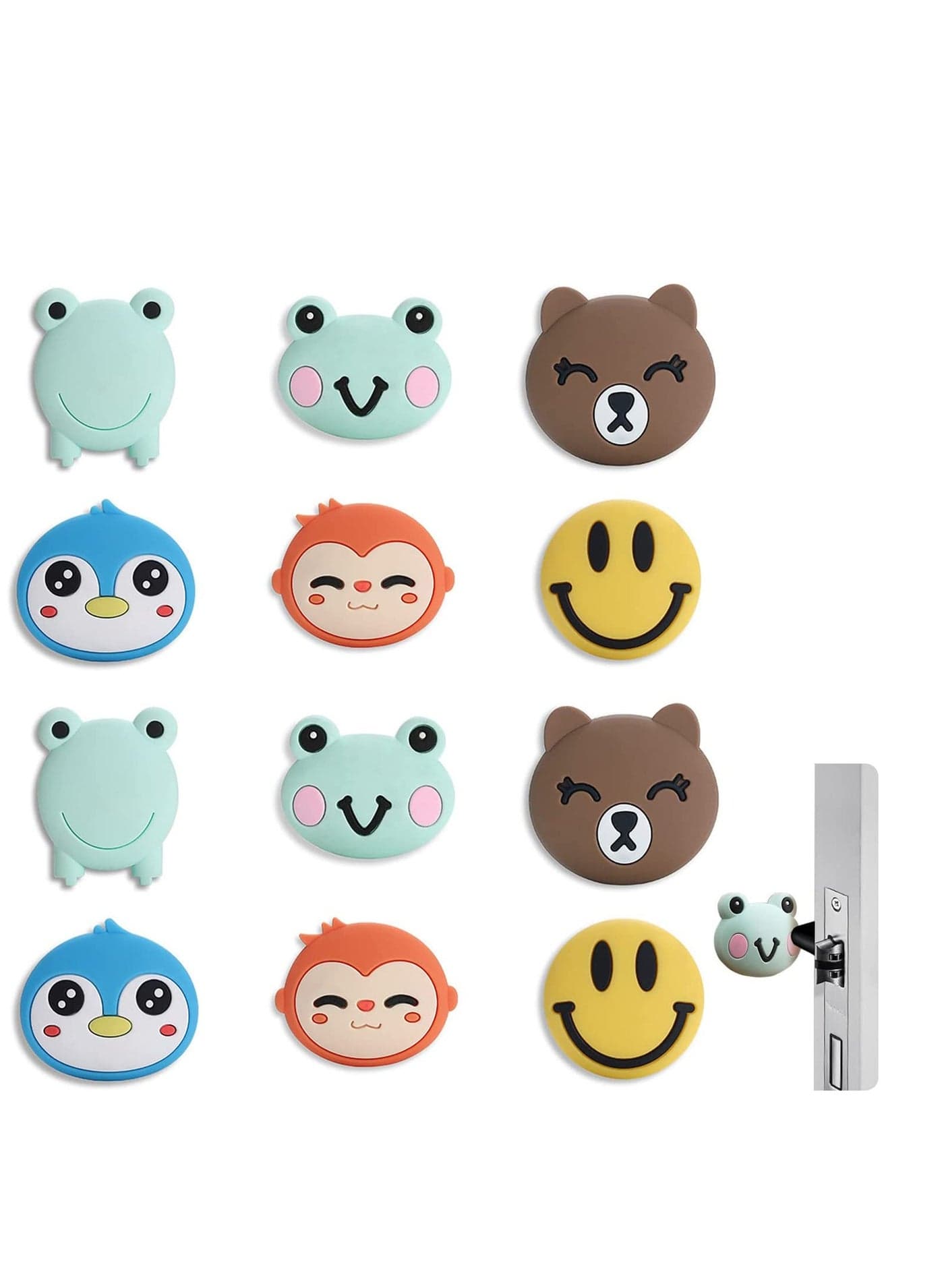 Cute Cartoon Door Stopper and Wall Protector, 12PCS Self-Adhesive Silicone Bumper for Quiet Door Knobs, Protects Walls with Adorable Animal Designs