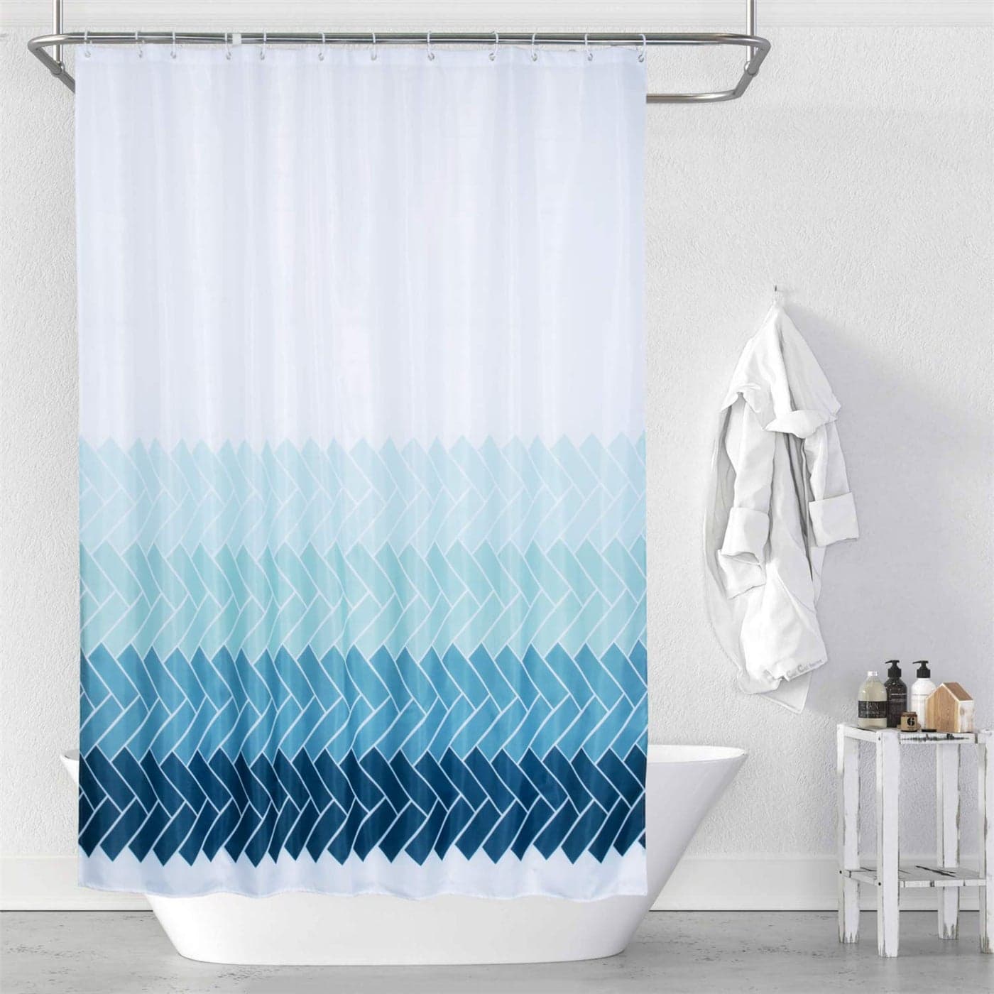 MORNITE Teal Light Blue White Shower Curtains for Bathroom Guest Polyester Fabric Set 12 Hooks RingsAqua Ombre 72x72Inch