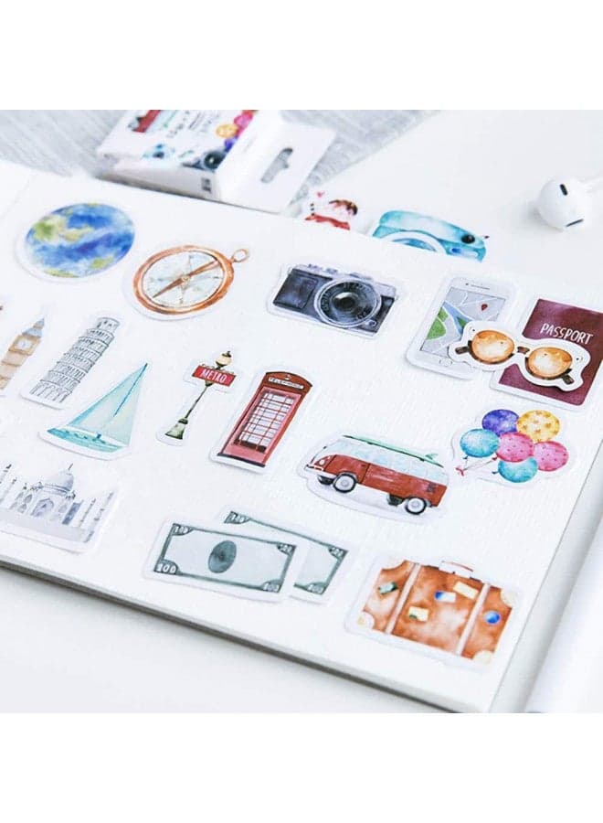 Mini Size Scrapbook Stickers, 45pcs Doraking DIY Decoration Travel Stickers Life Set for Travel Case, Laptop, Planners, Calendars, Scrapbook, Suitcase, Notebooks, Dimension Less 44mm(Travel)