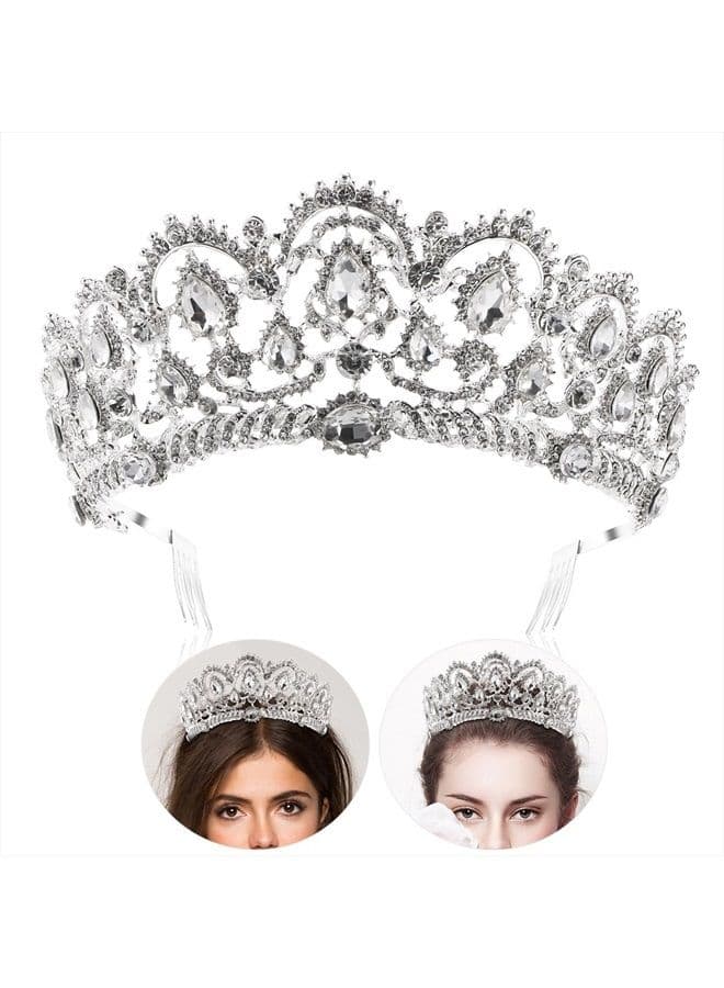 Frcolor Tiara Crowns ,Rhinestone Crystal Queen Tiara Headband Wedding Pageant Crowns Princess Crown for Women