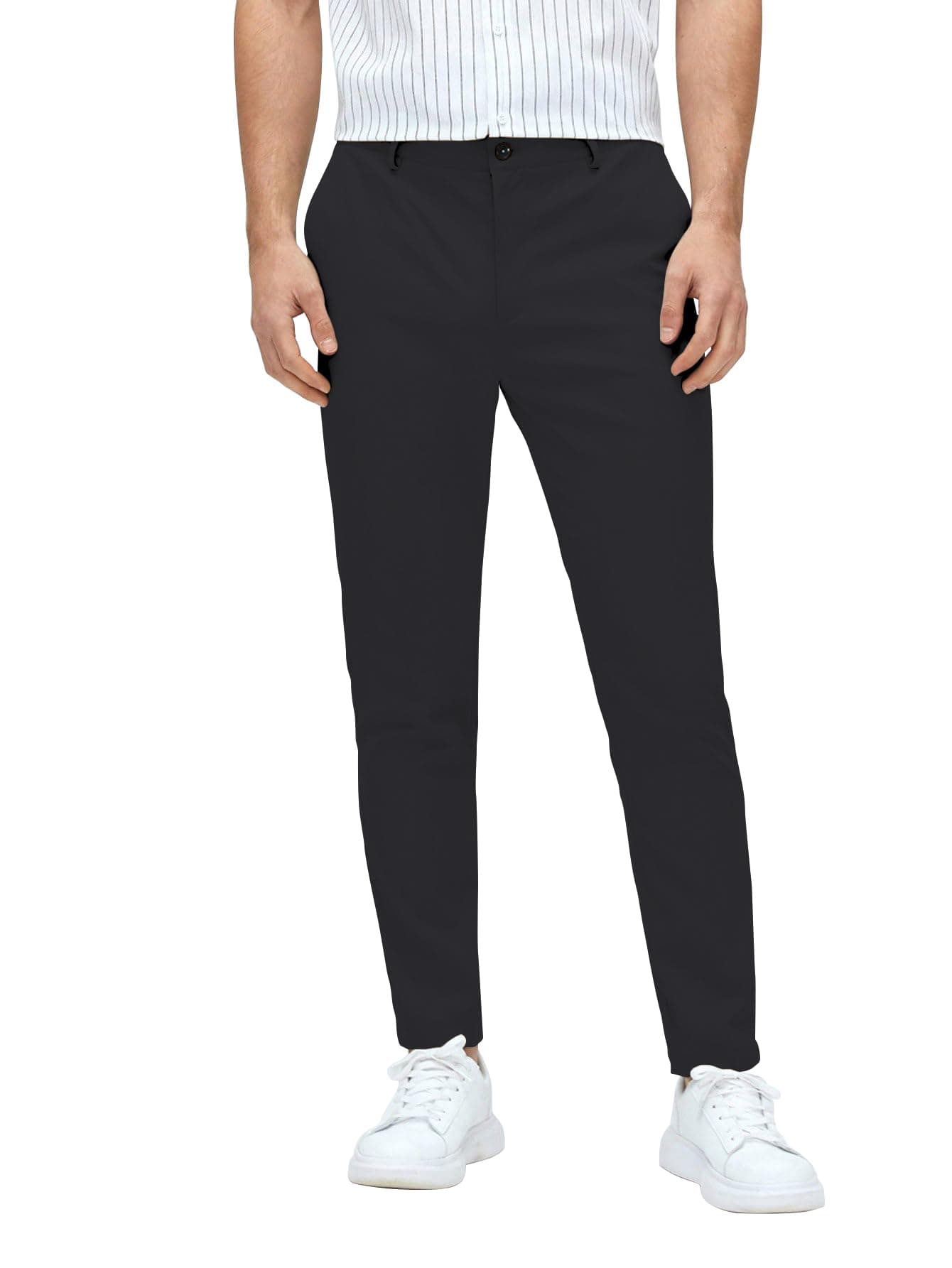 AVANOVA Men’s Classic Dress Pants with Side Pockets | Solid Black Tapered Suit Trousers, Business Formal Office Wear Regular Fit Pants, Stretchable Blend Slim Carrot Fit (Trouser 255 Black-XL)