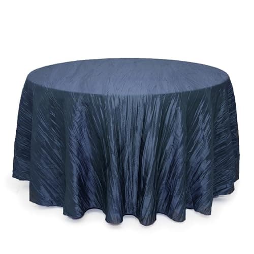 YOUR CHAIR COVERS - 120 Inch Round Crinkle Taffeta Tablecloth - Navy Blue, Crushed Shiny Dining Table Cloth for Wedding Party Birthday Baby Bridal Shower