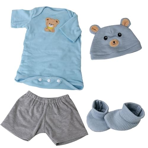 EKOKIZ Reborn Baby Dolls Clothes for Boys and Girls 2022 Inches Blue Bear Patterned Fashion Realistic Baby Doll Clothes Accessories Set for Newborn Baby Dolls Boy