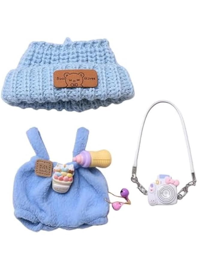 Clothes for Dolls Accessories, Kawaii Outfit BB Pants Set 3 Pieces Suitable for 15cm 17cm Doll, Stylish Doll Clothing Set Replacement Blue (No Doll)