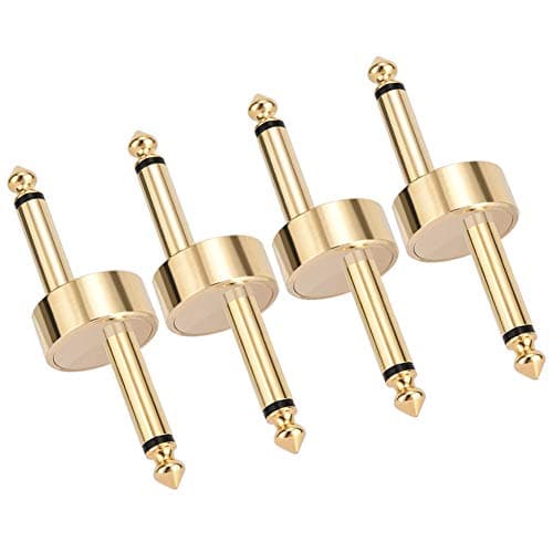 OTraki Z Type Guitar Pedal Connector 4 Pack TS Copper Male Connector Pedal to Pedal Guitar Pedal Coupler, 6.3mm 1/4 Inch Flat Patch for Effect Pedalboard Space Saving, Gold