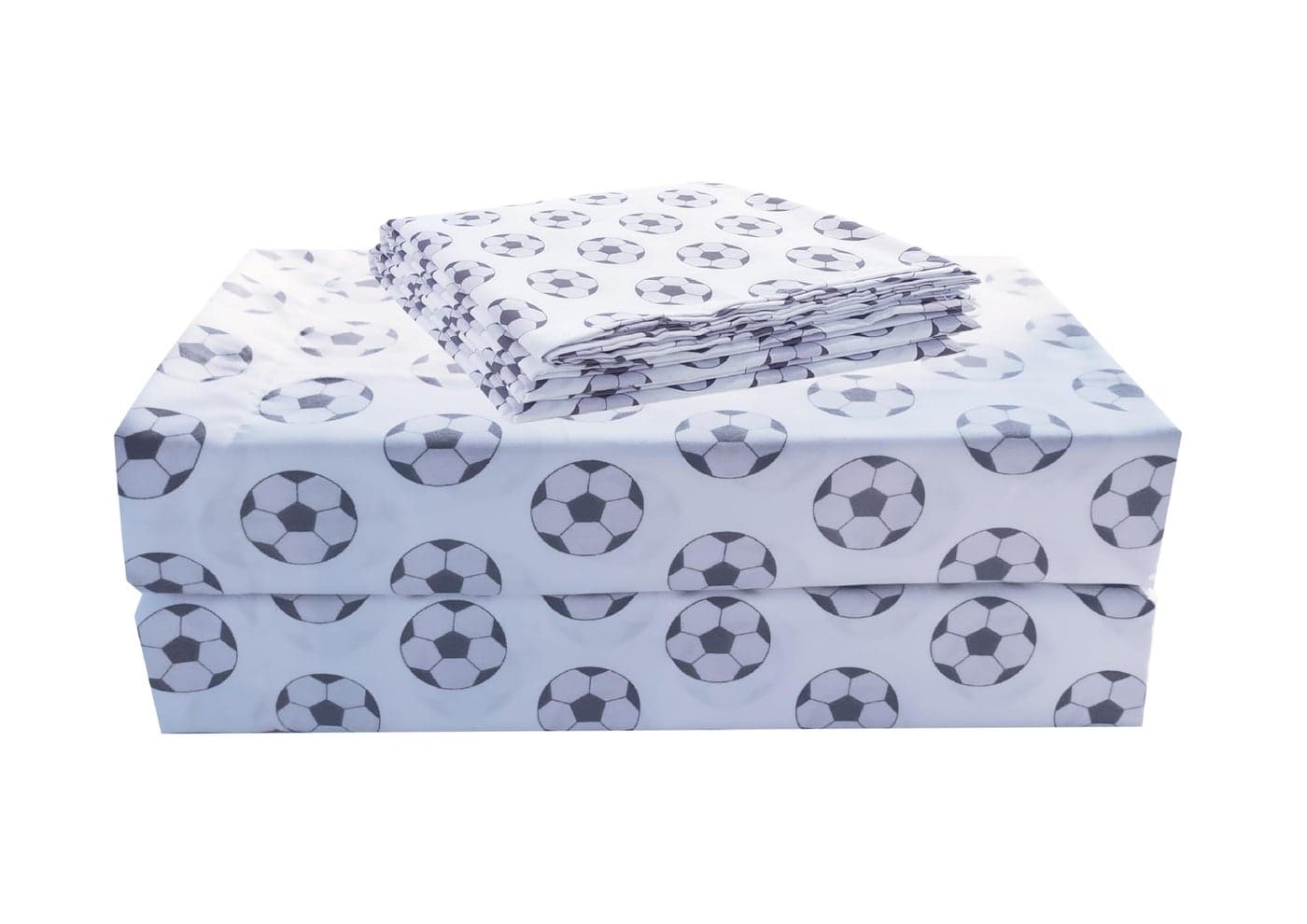 Chezmoi Collection 4-Piece Kids/Teens Sports Sheet Set - Soft Microfiber White Black Soccer Balls, Queen Size