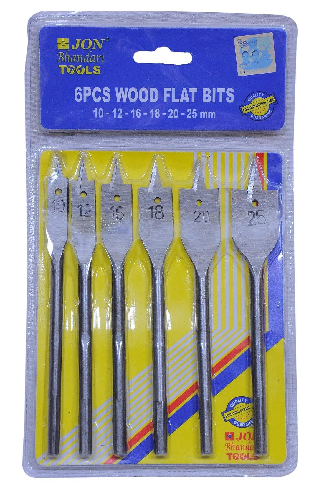 Jon Bhandari Tools Flat Spade Drill Bit Set for Wood – 6-Piece Heavy Duty Die Steel Bits (10mm, 12mm, 16mm, 18mm, 20mm, 25mm) – Wood Boring Bits for Drill Machine