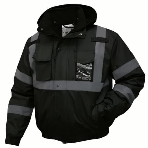 SKSAFETY High Visibility Reflective Jackets for Men, Waterproof Safety Jacket for Men with Pockets, Black Work Construction Coats for Winter Cold Weather,4XL, 1 Pack