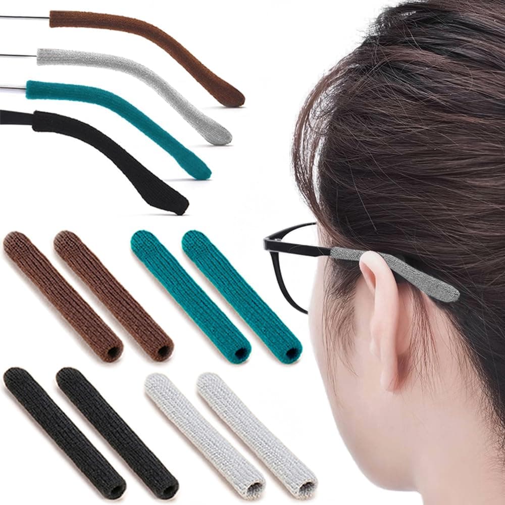 4 Pairs Upgrade Soft Glasses Ear Cushion Anti Slip Knitting Cotton Eye Glasses Ear Grippers Comfort Temple Sleeves Tips Eyeglass Ear Pads Non Slip Eyeglass Grips for Behind the Ear Multicolor