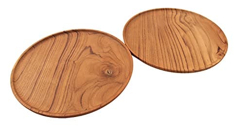ANDALUCA Set of Two 13" Teak Wood Round Charger Plates for Staging, Dining, Décor, Kitchen (Set of 2 Plates)