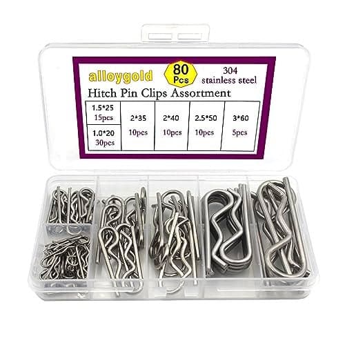 Alloygold 80 Pcs 6 Sizes Stainless Steel Hitch Pin Clip Kit for Hitch Pin Lock System Trucks Engine Repair