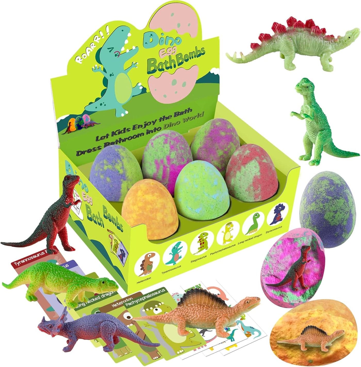Easter Bath Bombs for Kids with Surprise Toys Inside XXL Dinosaur Eggs Bath Bomb Gift Kid Safe Spa Bath Fizz Balls Kit Dinosaur Toys for Boys Girls 3 4 5 6 7 Year Easter Basket Stuffers for Kids