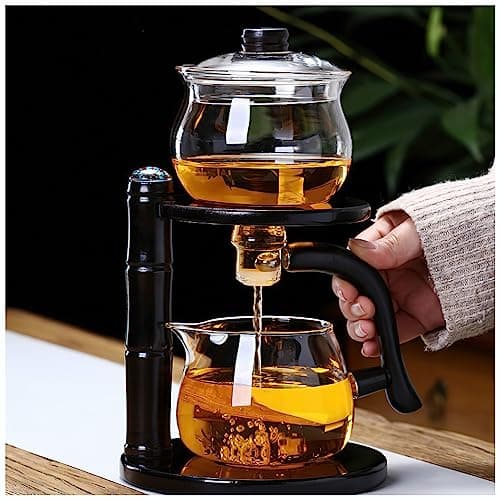 Miyxsin Kungfu Magic Tea Set Glass Magnetic Teapot Semi-Automatic Water Guide Magnetic Teapot with Infuser Heat-Resistant Glass Magic Tea Pot Magic Tea Set Perfect of Holiday Gifts (Black)