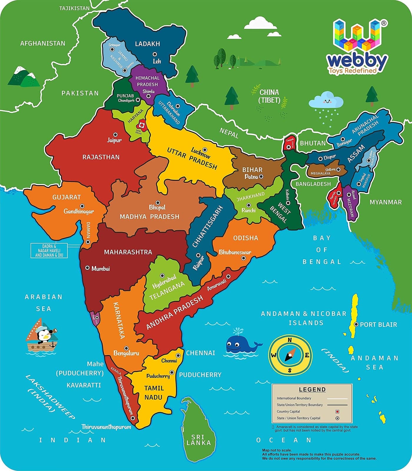 Webby Wooden Educational India Political Map States Capital Learning, Board Puzzle for 4, 5, 6, 7, 8 Year Old Kids