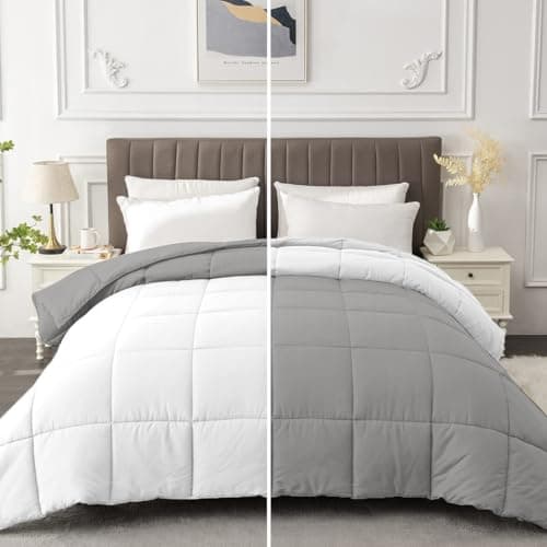Razzai All-Season Comforter 220 GSM | Super Soft Fluffy & Lightweight Comforter Single Bed Comforter (60" x 90" Inches/152cm x 228cm) - Single Bed Comforter - Silver/White